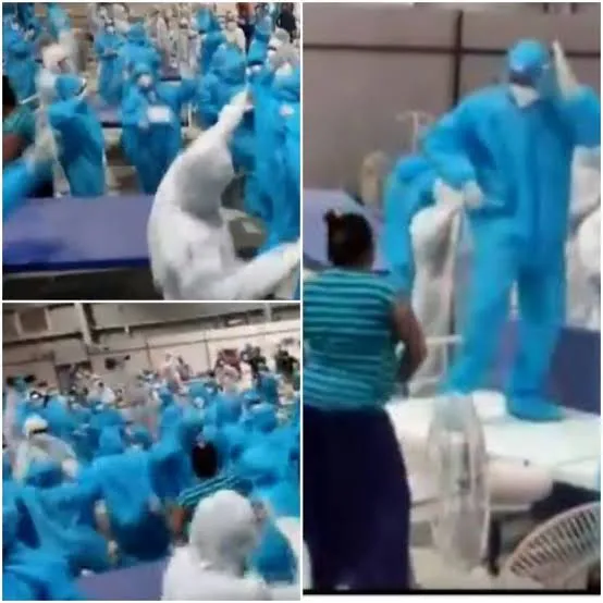 मुंबई के गोरेगांव में नेस्को कोविड ​​​​-19 सेंटर को एक साल पूरे होने पर हेल्थकेयर वर्करों ने जमकर जश्न मनाया।
