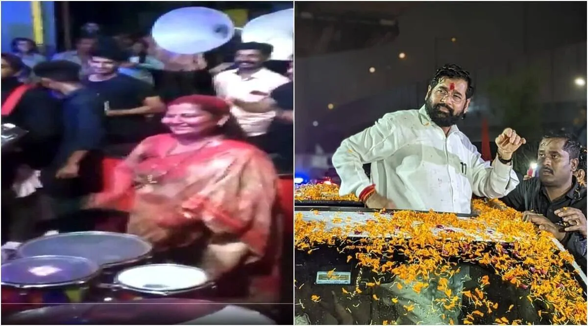 मुख्यमंत्री बनने के बाद पहली बार घर पहुंचे एकनाथ शिंदे, पत्नी लता ने ड्रम बजाकर किया वेलकम…