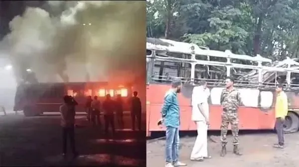 बीड़ जिले के गेवराई में मराठा आंदोलनकारियों ने एक एसटी बस को, तीन गिरफ्तार