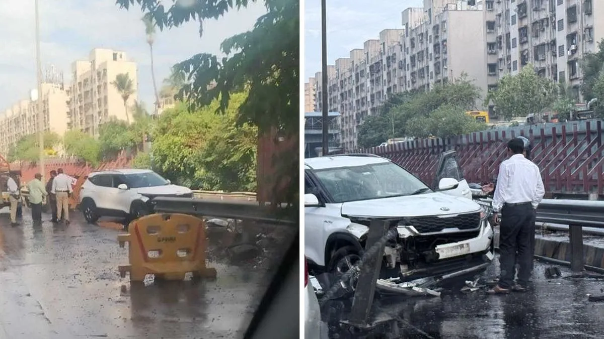मुंबई में बारिश के बीच हादसा: ईस्टर्न फ्रीवे पर कार रेलिंग से टकराई, ट्रैफिक प्रभावित