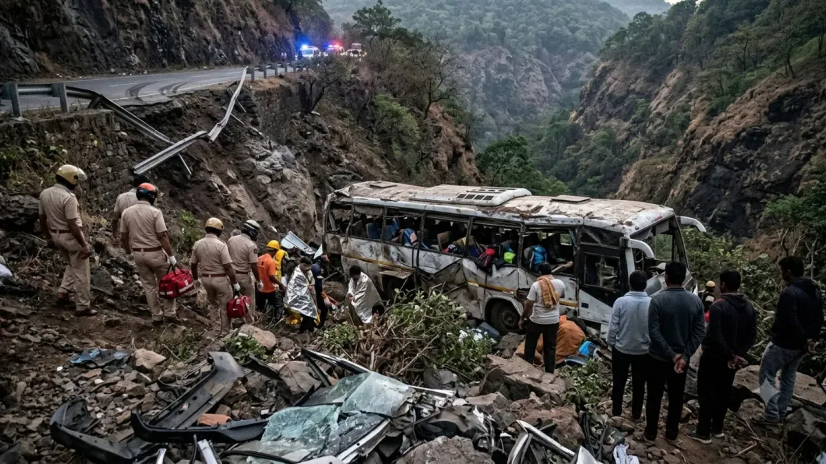 मुंबई : पर्यटकों की बस खाई में गिरी, 2 की मौत