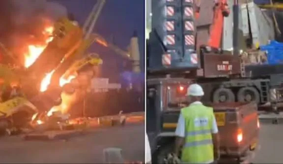 मुंबई : बंदरगाह पर क्रेन में लगी आग, दो घायल