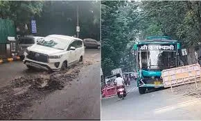 नवी मुंबई : म्युनिसिपल कॉर्पोरेशन द्वारा किए जा रहे सीवरेज लाइन के काम पर नाराज़गी; कई गाड़ियां खराब भरे गड्ढों में फंसीं; बस हादसे से चिंता बढ़ी